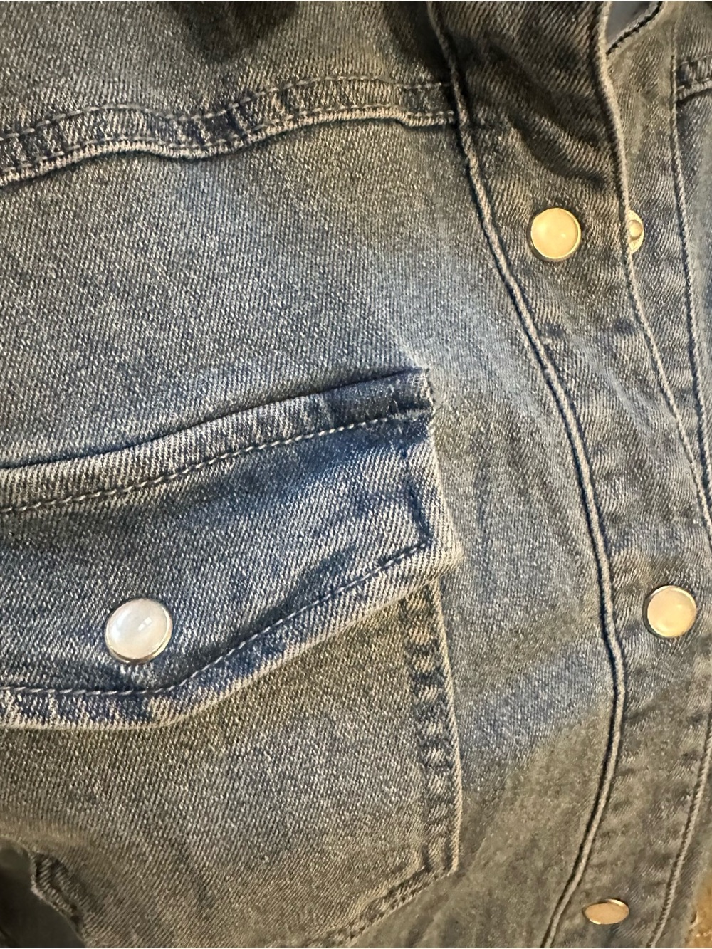 Western Denim Fit And Flare Mini Dress Pearl Snap Button Collar Pockets Sz M - Picture 4 of 9